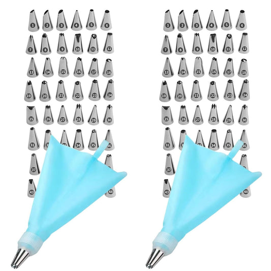 [2-PACK]48-Piece Stainless Steel Piping Nozzle Set with Silicone Pastry Bag, Dec