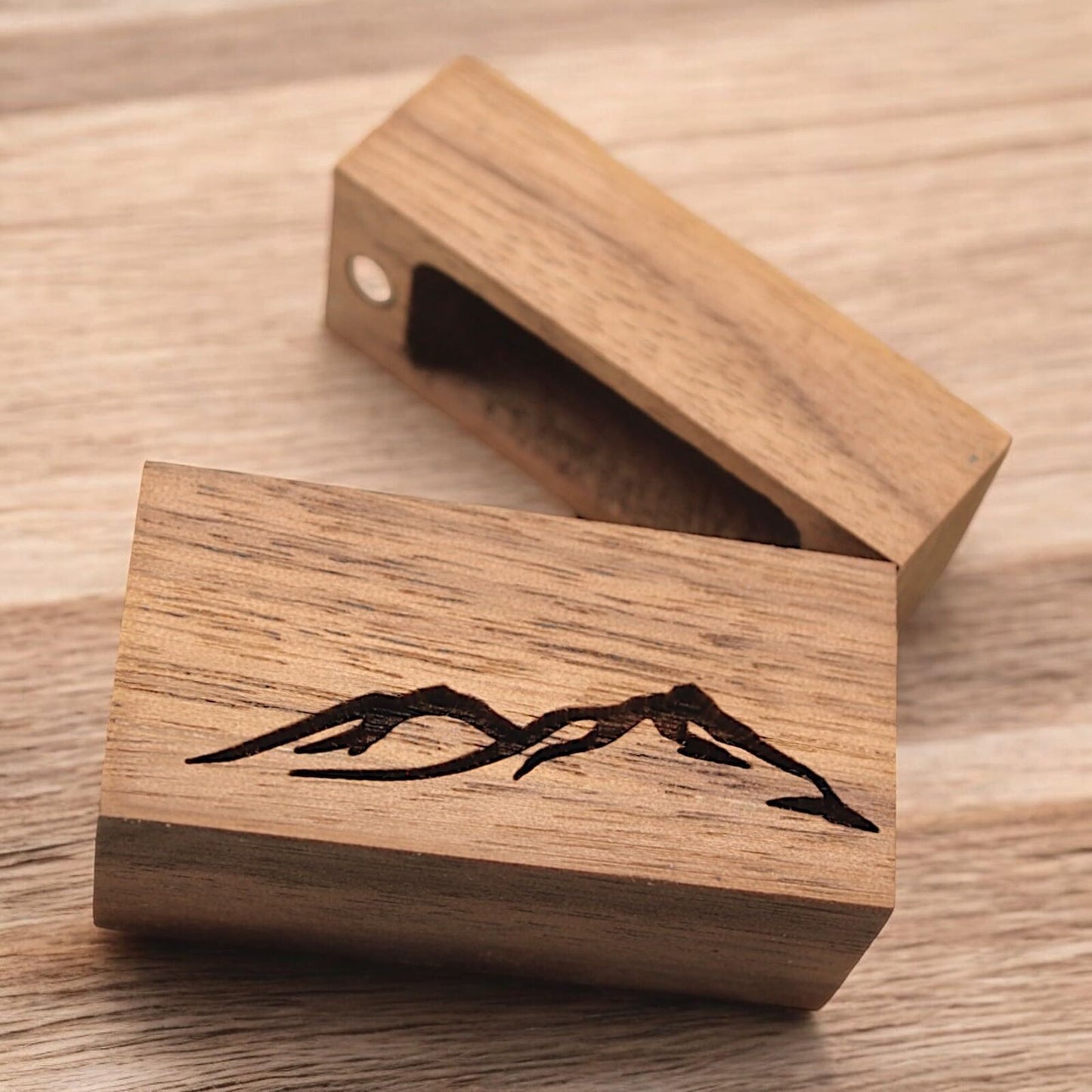 Handcrafted Walnut Wood Ring Box, Thin Compact Design, Removable Magnetic Lid, W