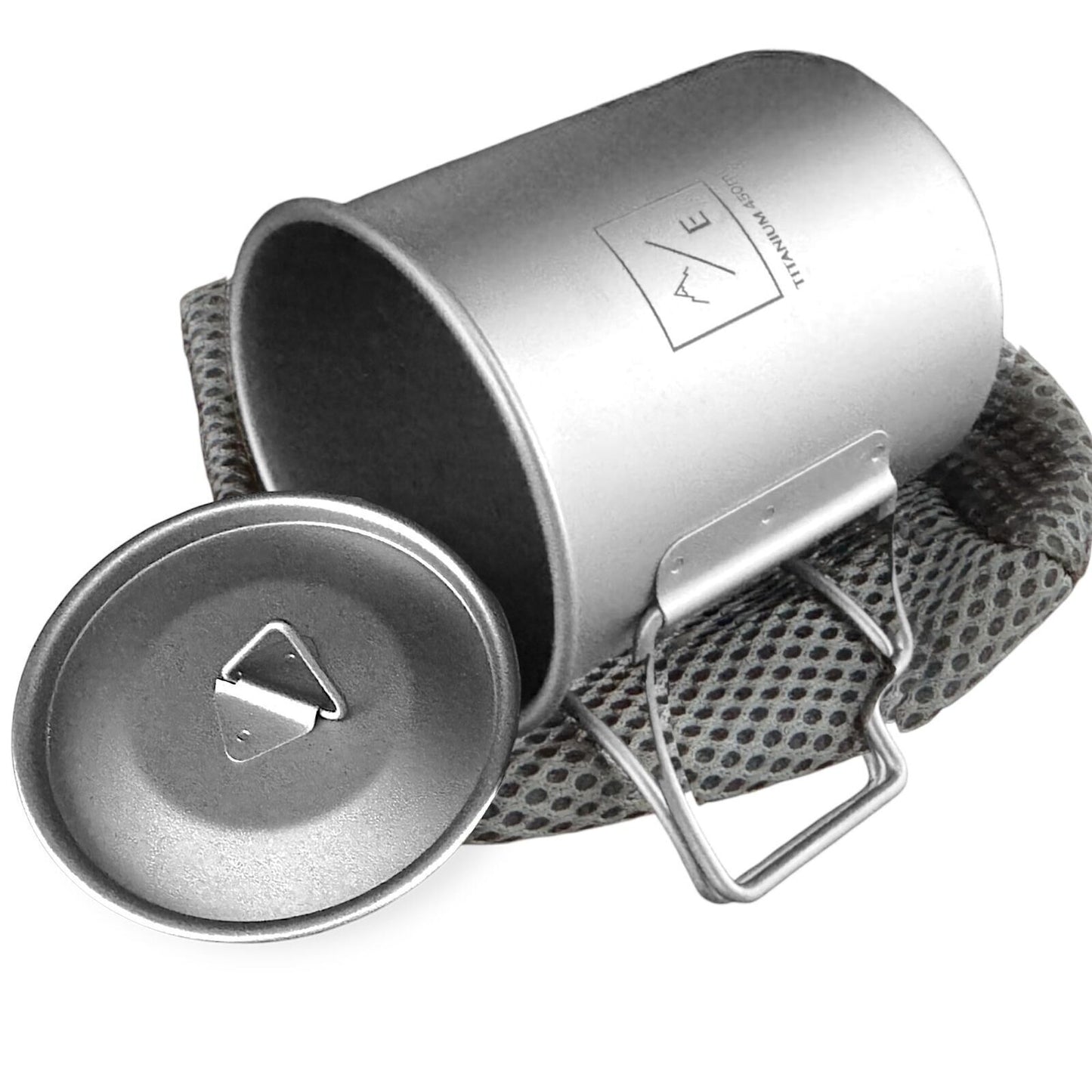 [2-PACK] 450ML (15oz) Titanium Open Flame Compact Ultralight Cup/Pot with Lid, 3