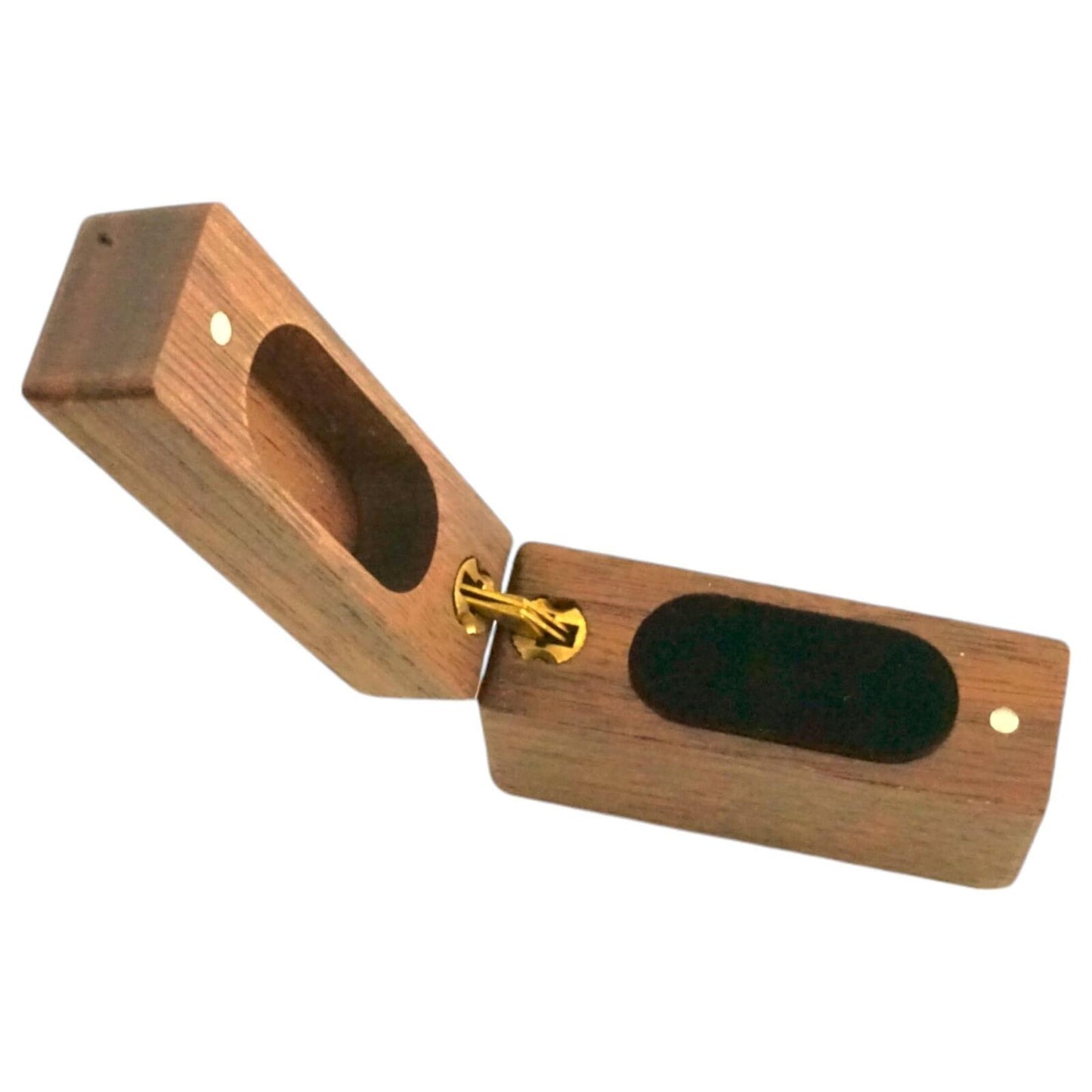Handcrafted Walnut Wood Ring Box, Thin Compact Design, Hinged Magnetic Lid, Velv