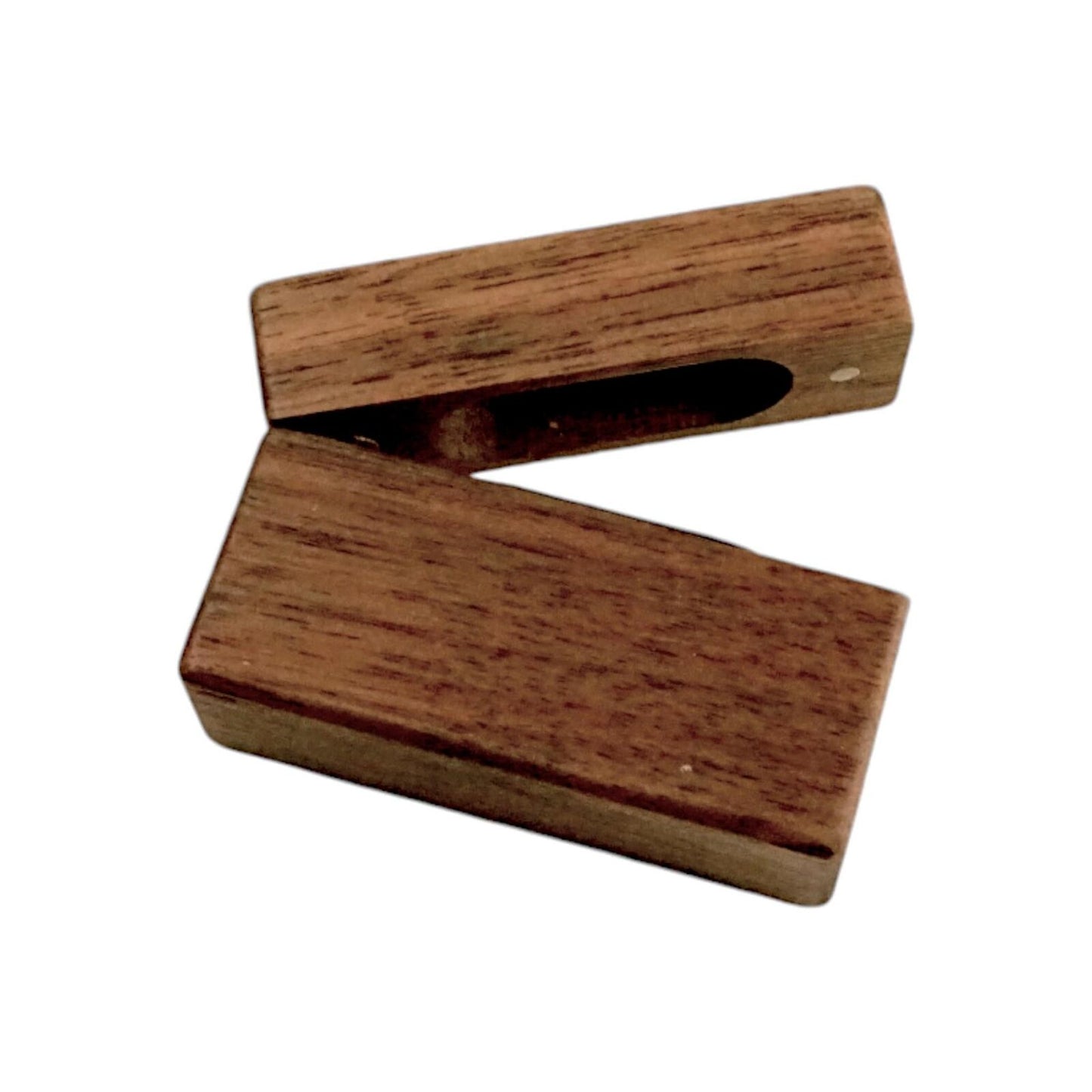 Handcrafted Walnut Wood Ring Box, Thin Compact Design, Hinged Magnetic Lid, Velv