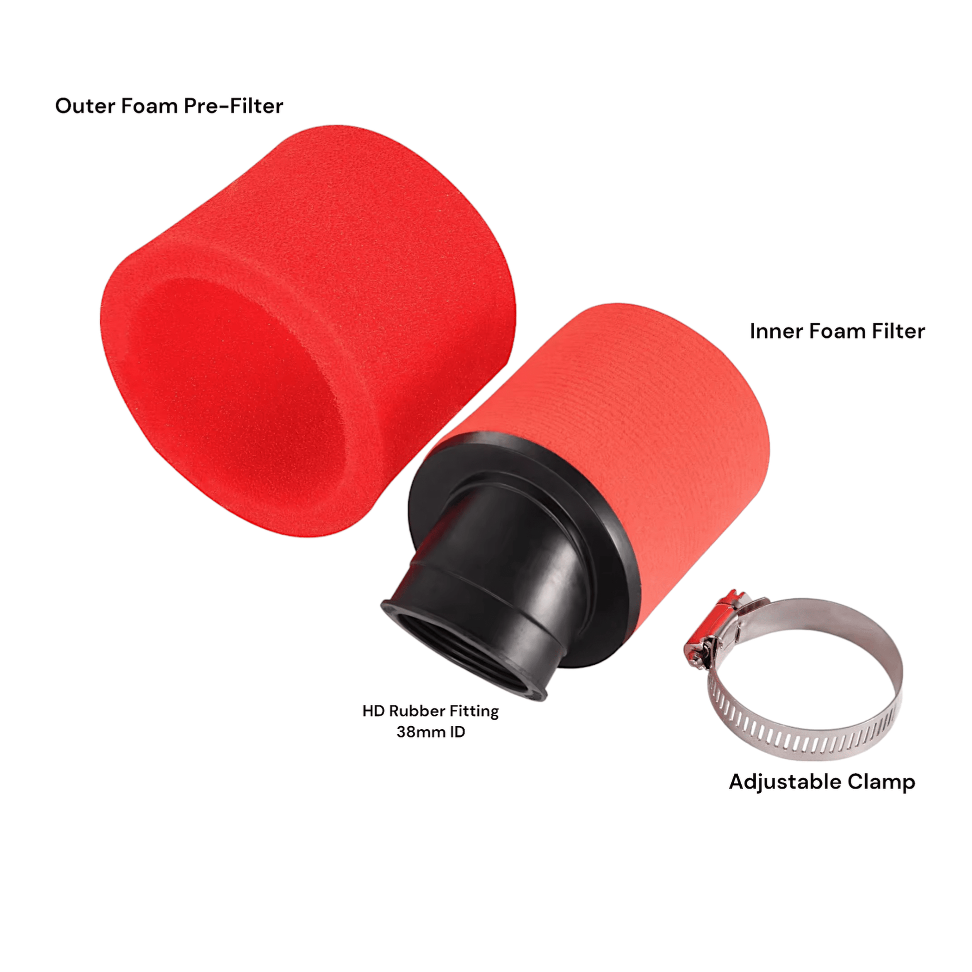 38mm Foam Air Filter for Honda CRF50F, Yamaha PW50, Suzuki DRZ110 - Fits ATVs, Dirt Bikes, Mopeds 90cc to 125cc - Universal Compatibility Air Filter