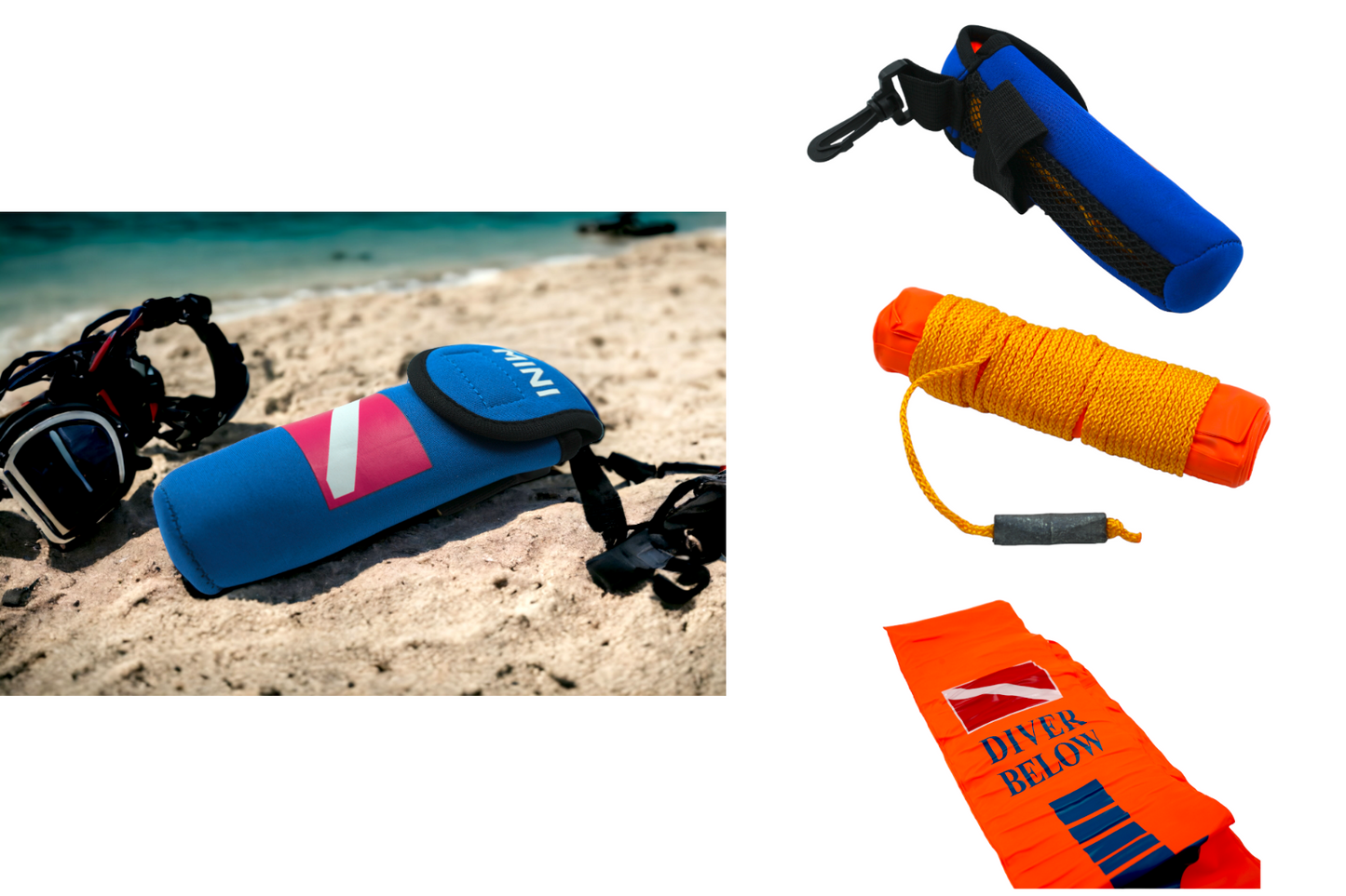 Compact Scuba Emergency SMB Diver Below Surface Marker w/ Neoprene Pouch+Weight