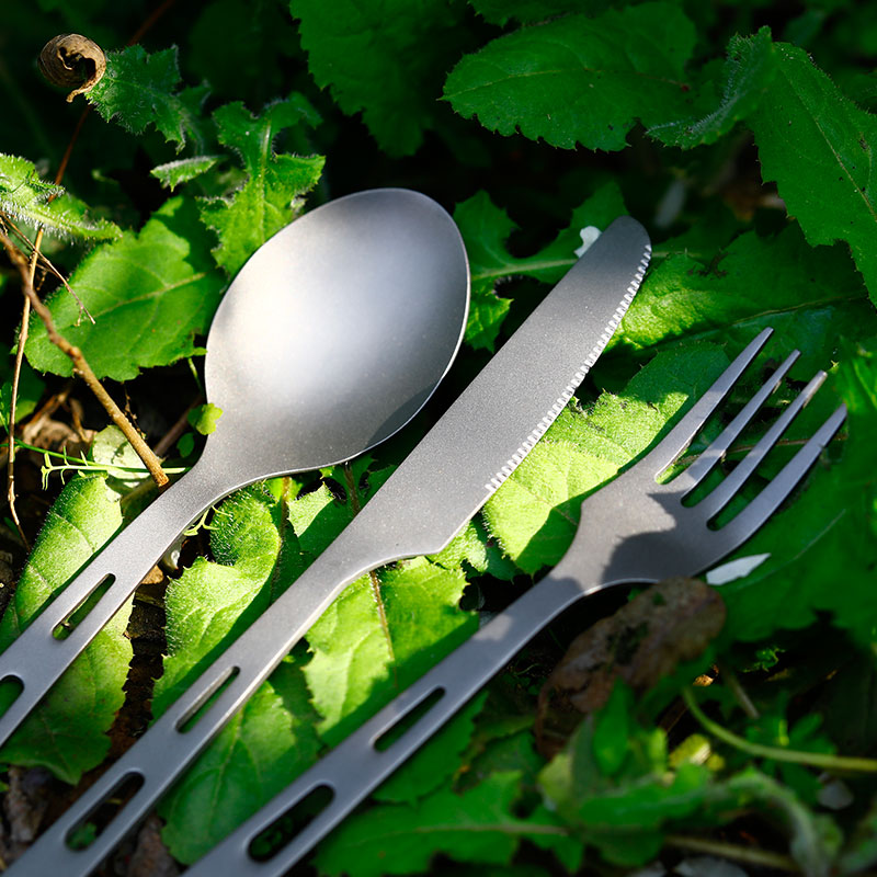 3 Piece Cutlery Set - Titanium Outdoor Camping Hiking Picnic Spoon Knife Flatware Fork for Camping Tableware Equipment