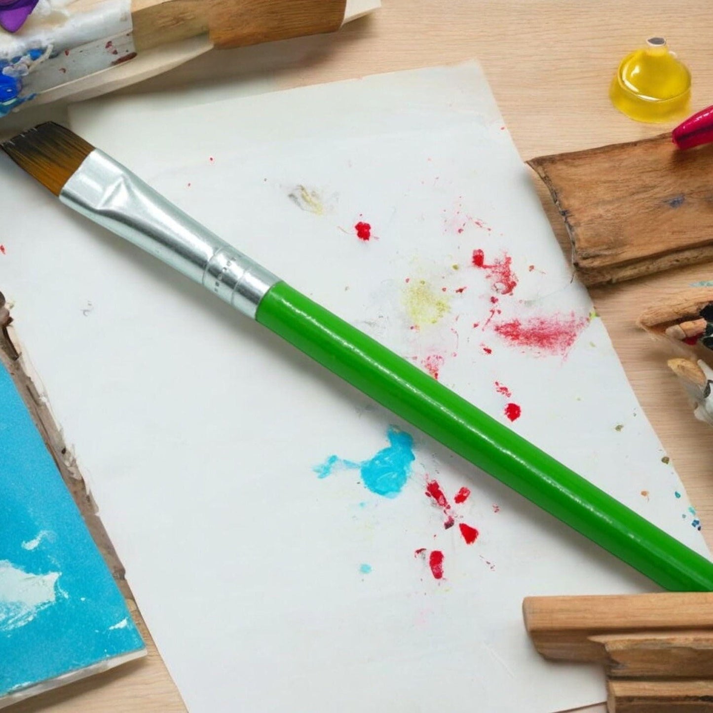 7 Piece Set of Euro Style Wooden Paintbrush Set for Acrylic Watercolor Oil Gouac