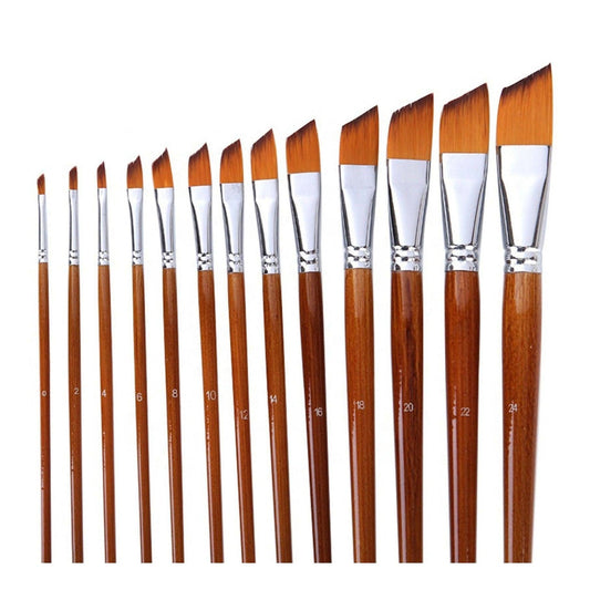 Professional  13 piece Wooden Handle Paint Brush Set | 11" - 13" Brushes | For Paint Type: Acrylic - Watercolor - Oil - Gouache