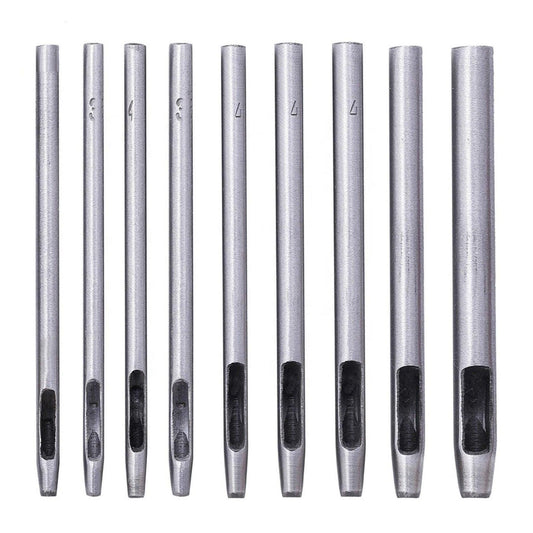 9 Piece Leather Belt Round Shape Hallow Hole Punch Tool Set, 0.5mm - 4mm