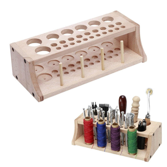 27 Slot Wooden Tool Organizer Storage Station for Leather & Sewing Crafts, Works