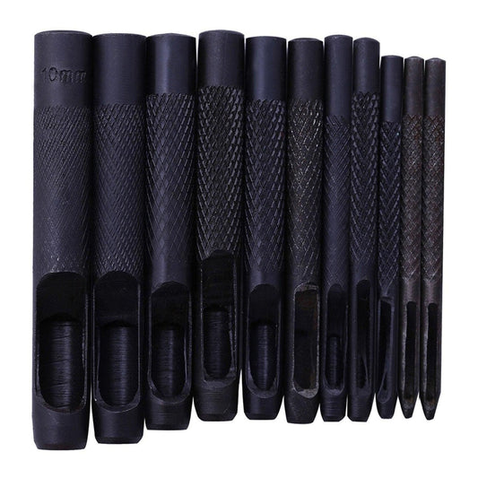 1-10mm (11pc) Leather Belt Round Shape Hallow Hole Punch Set - Black | 1mm - 10mm | Leather Punch Tool Set