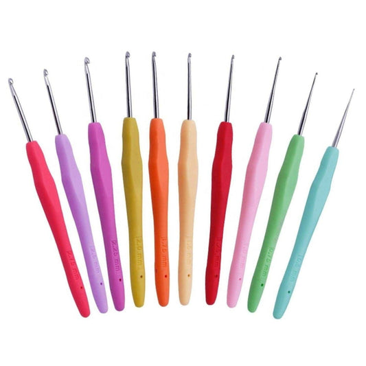 10 Piece 0.5mm-2.75mm Crochet Tool Set | Comfort Rubber Handle | Sweater, Blanket, Hat Making | Crochet Steel Hook Set