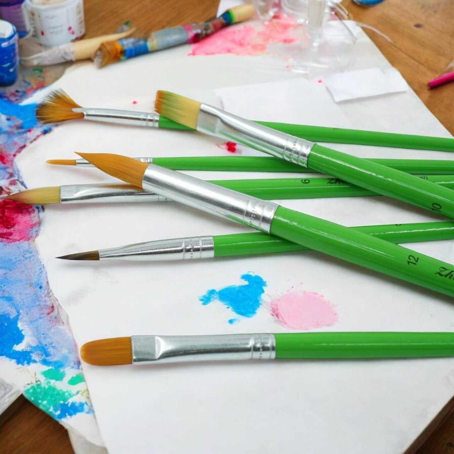 7 Piece Set of Euro Style Wooden Paintbrush Set for Acrylic Watercolor Oil Gouac
