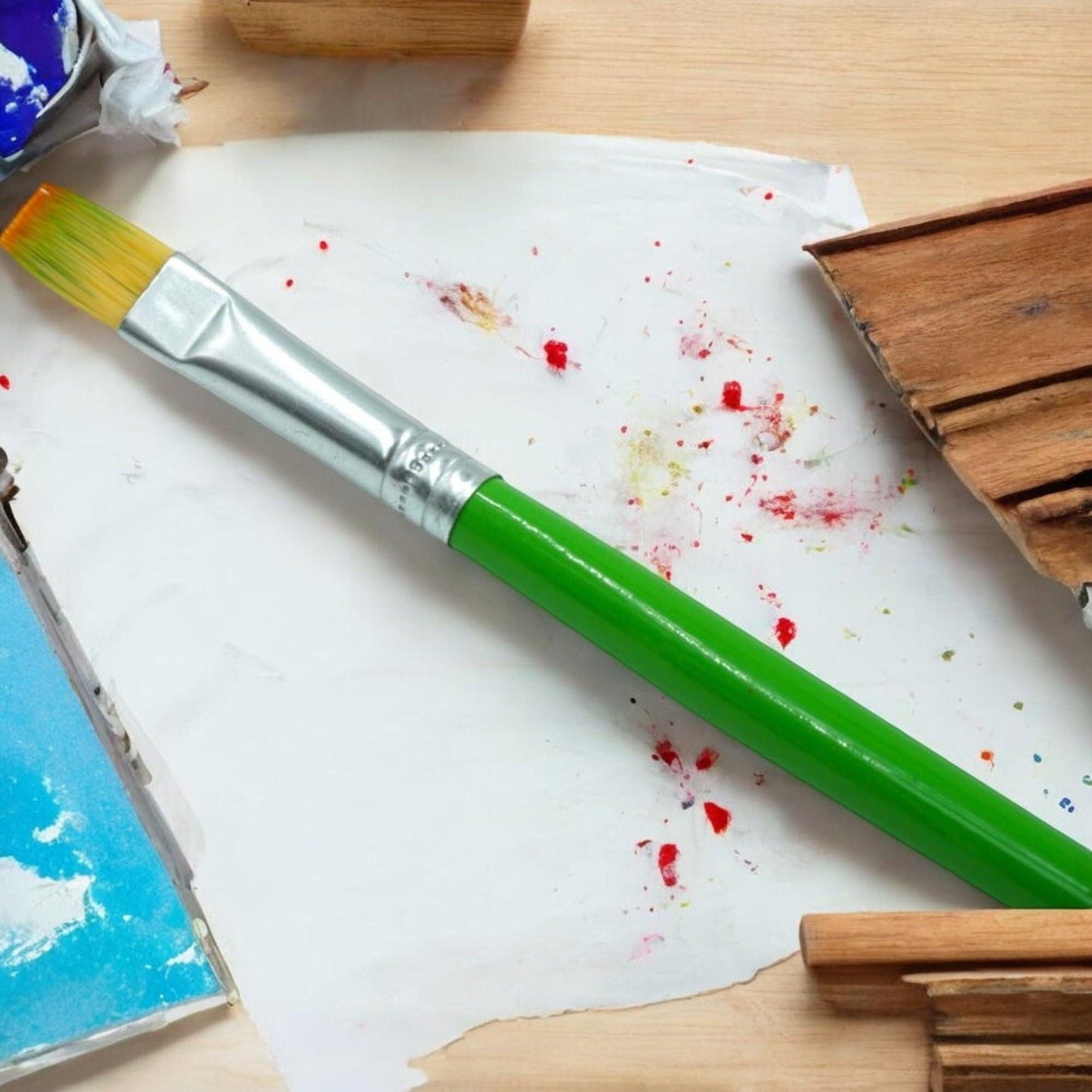 7 Piece Set of Euro Style Wooden Paintbrush Set for Acrylic Watercolor Oil Gouac