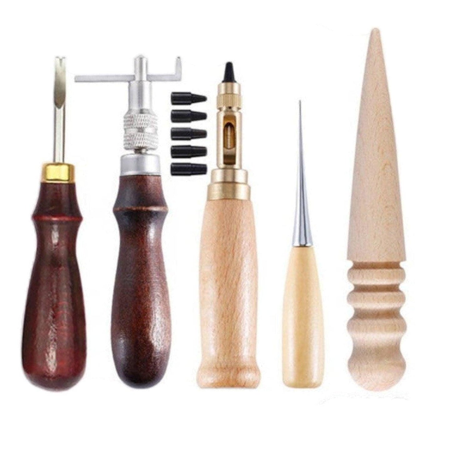 19-Piece Leather Crafting Tool Kit, Precision Scriber, Edgers, Trenchers, Cutting Blade, Belt Puncher | Leatherworking Gift Set