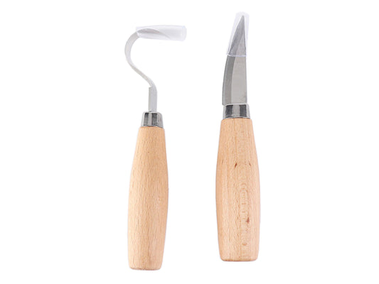 2 Pcs Stainless Steel Wood Carving Set | Durable Curved Hook Knife & Straight Whittling Knife