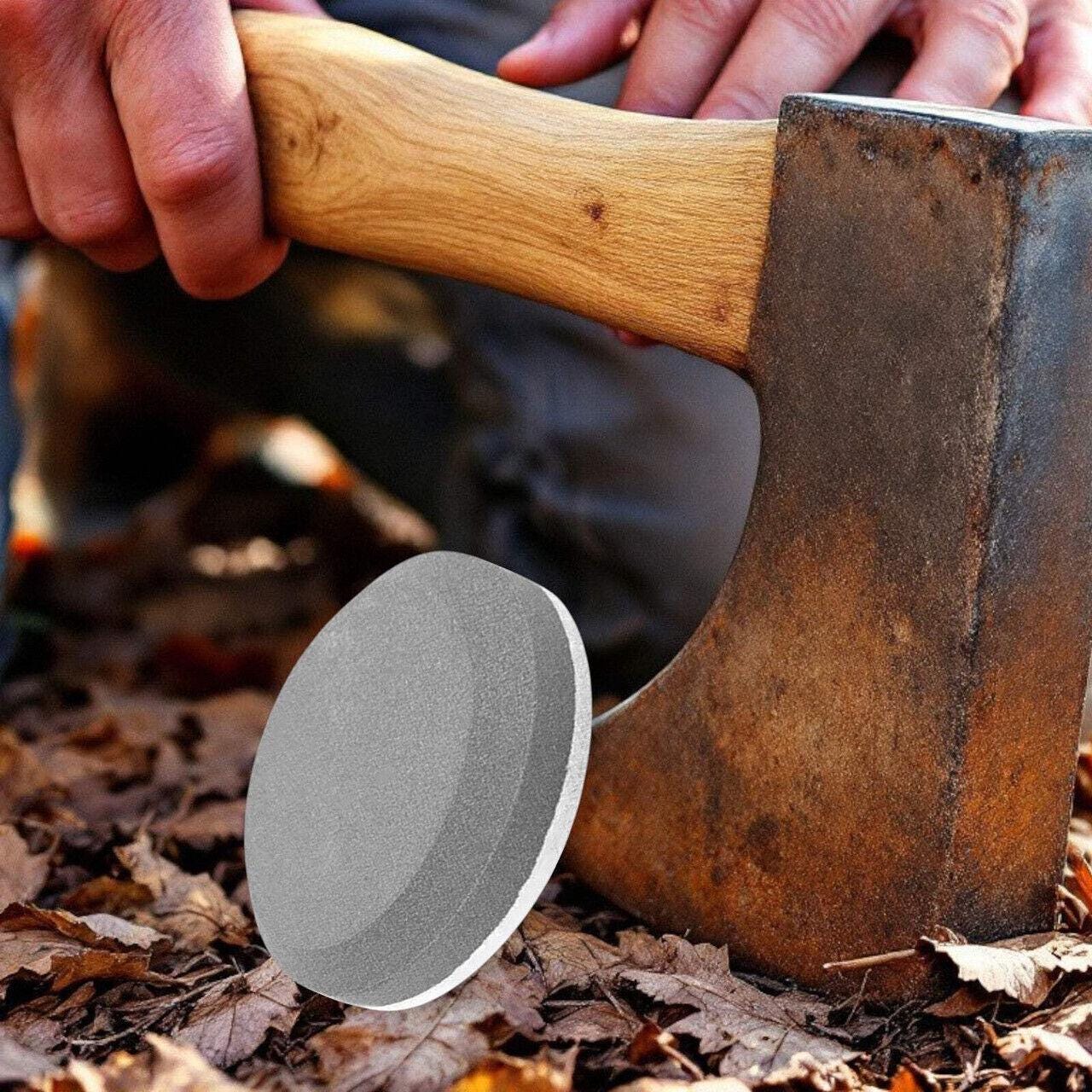 2 Side) 320/600 Grit Round Sharpening Stone Axe Edge Sharpener Puck Hand Tool O