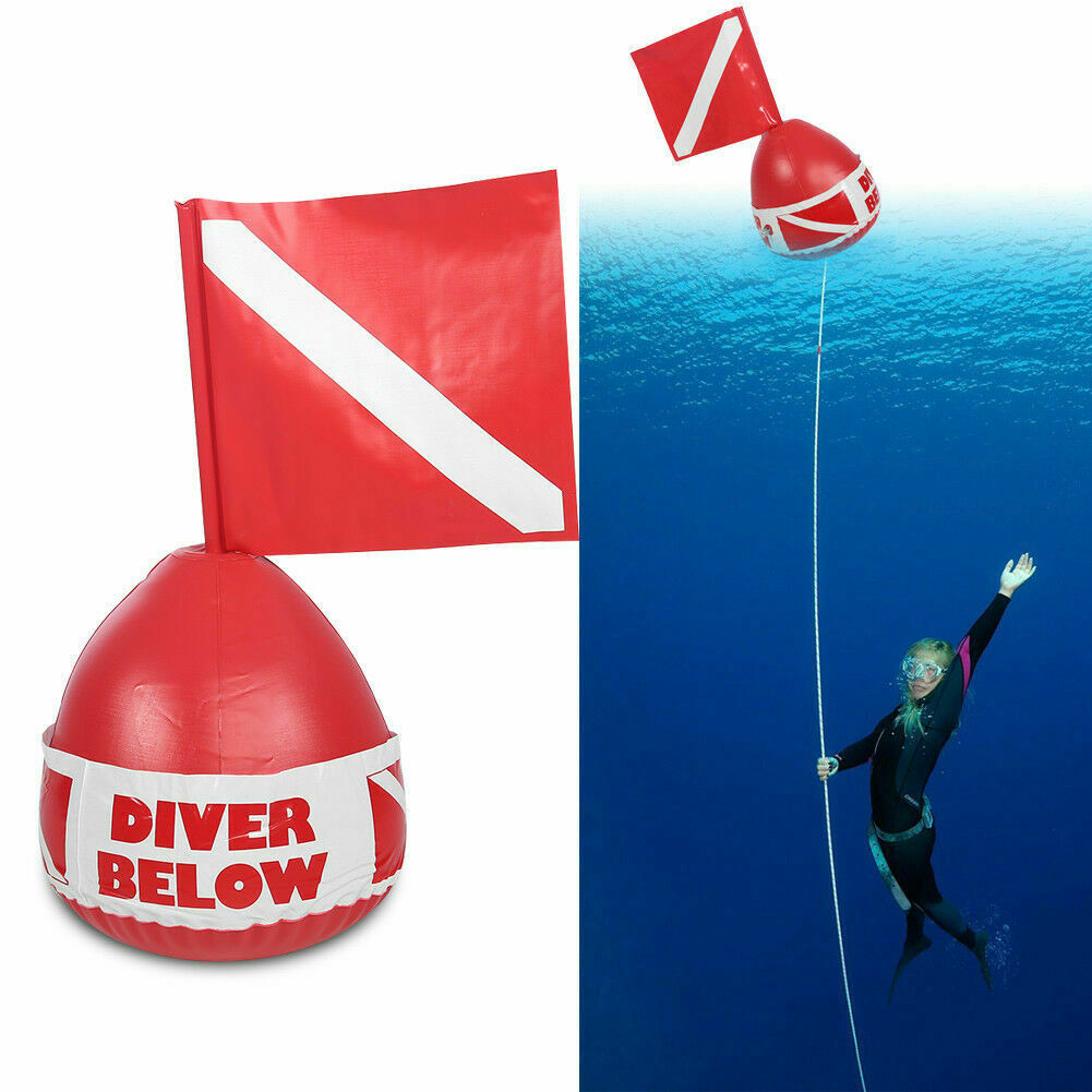 Inflatable Surface Marker Swimming Diver Down Safe Diving Buoy w/ Diver Flag- RED