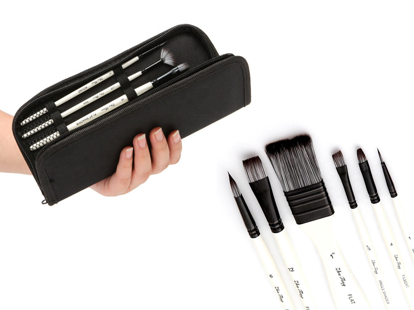 10 piece Nylon Wool Artist Paint Brush Set with Carry Case | For Paint Type: