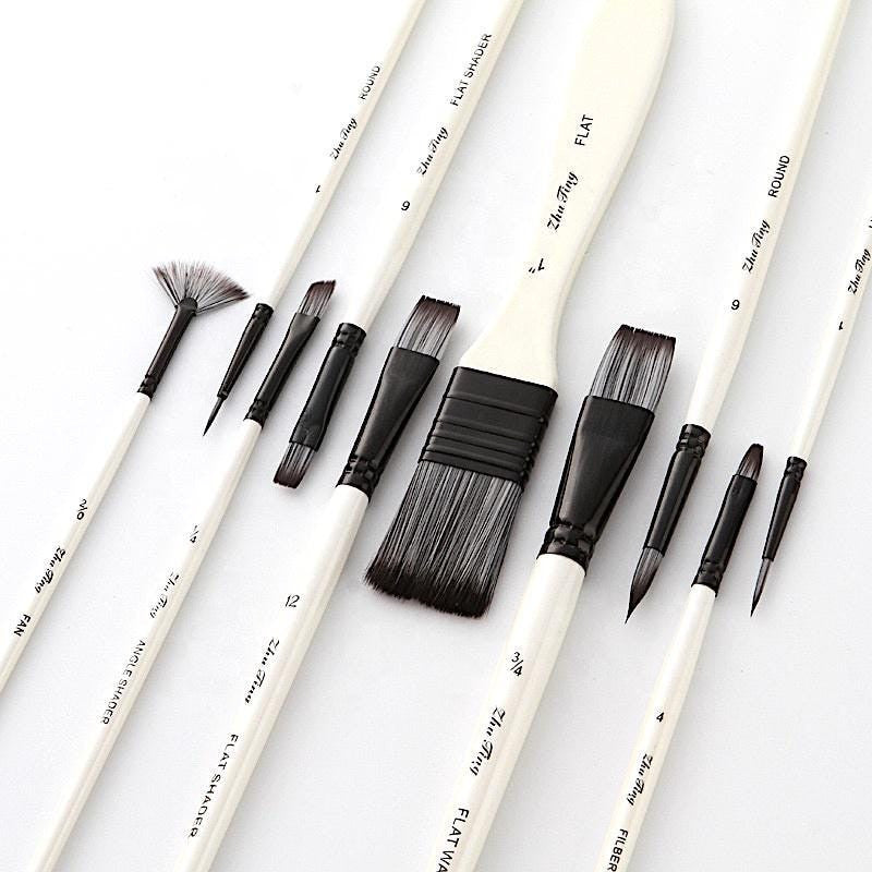 10 piece Nylon Wool Artist Paint Brush Set with Carry Case | For Paint Type: