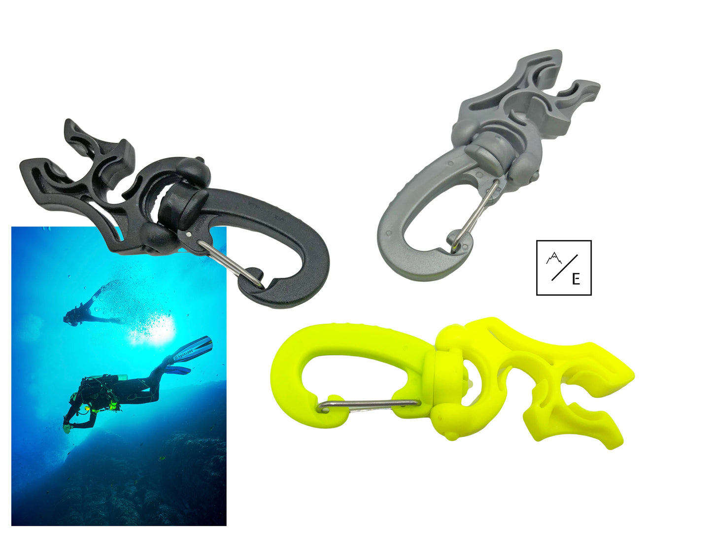 Diver Hose Regulator Clip | 2-Slot Retainer for Scuba Diving BCD Octopus Regulator | Grey Black Yellow