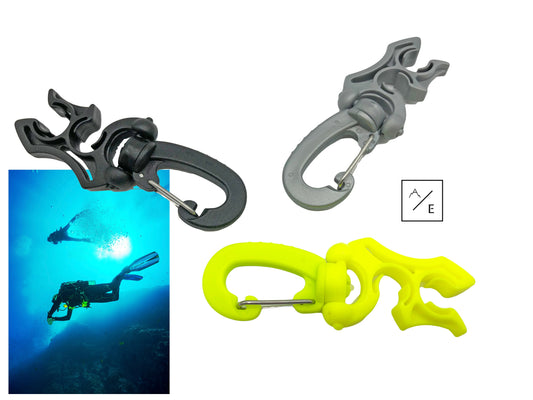 Diver Hose Regulator Clip | 2-Slot Retainer for Scuba Diving BCD Octopus Regulator | Grey Black Yellow